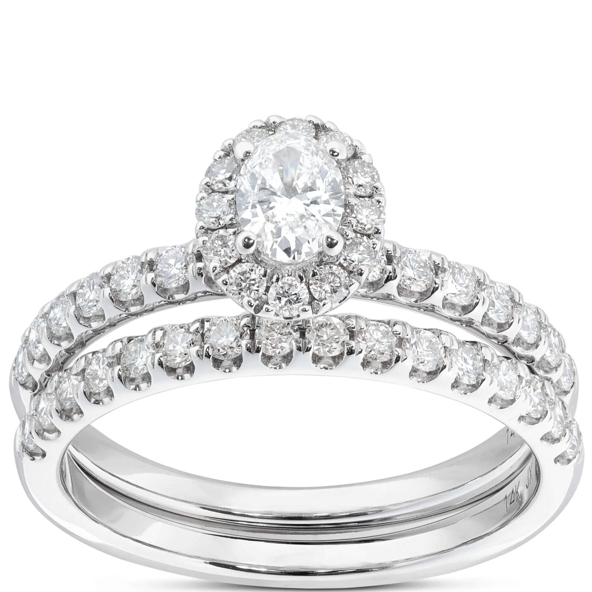 Fancy Cut Diamond Halo Bridal Set, 14K White Gold