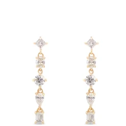 Fancy Shape Diamond Dangle Earrings,1 Carat Total Weight, 14K Yellow Gold