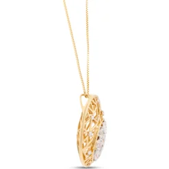 Filigree Pendant Necklace with Diamond Cluster, 1 Carat, 14k Yellow Gold