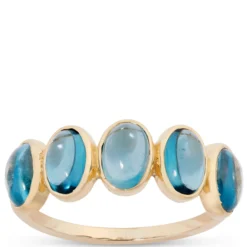 Five Oval Blue Topaz Ring, 14K Yellow Gold