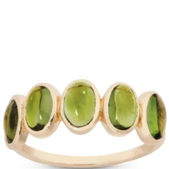 Five Oval Green Tourmaline Ring, 14K Yellow Gold