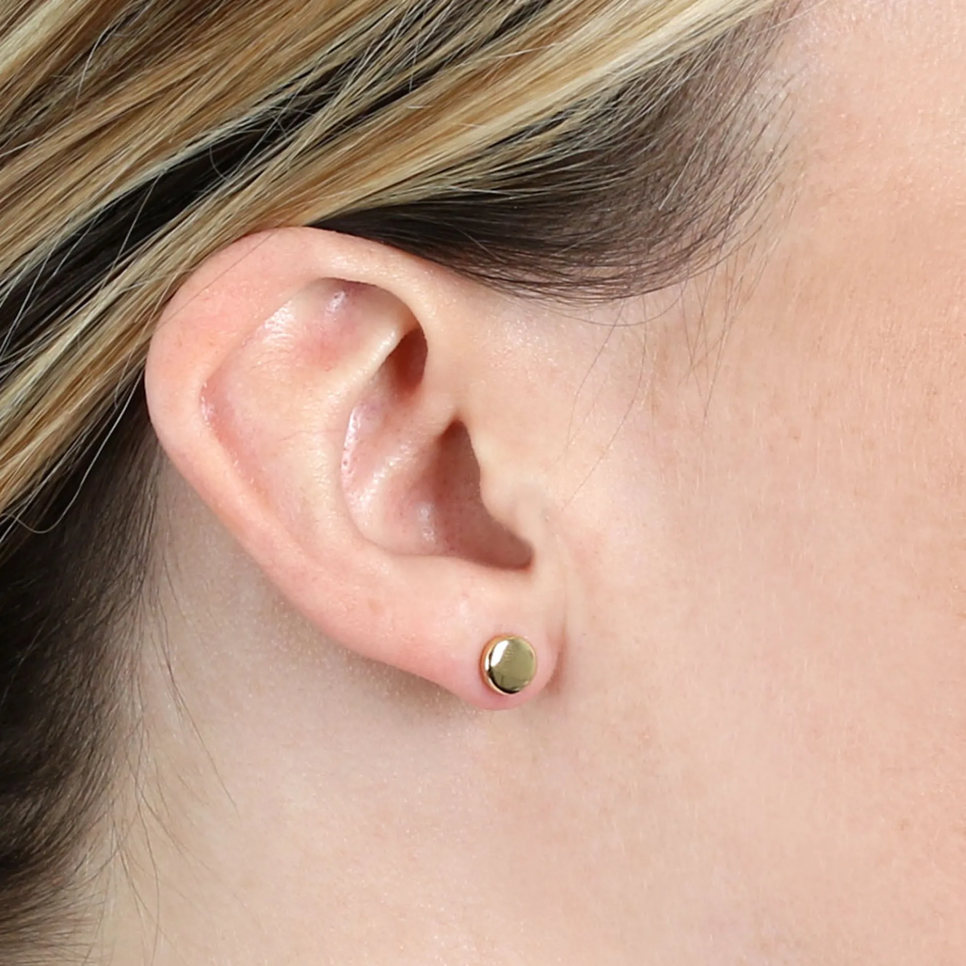 Flat Round Stud Earrings, 14K Yellow Gold