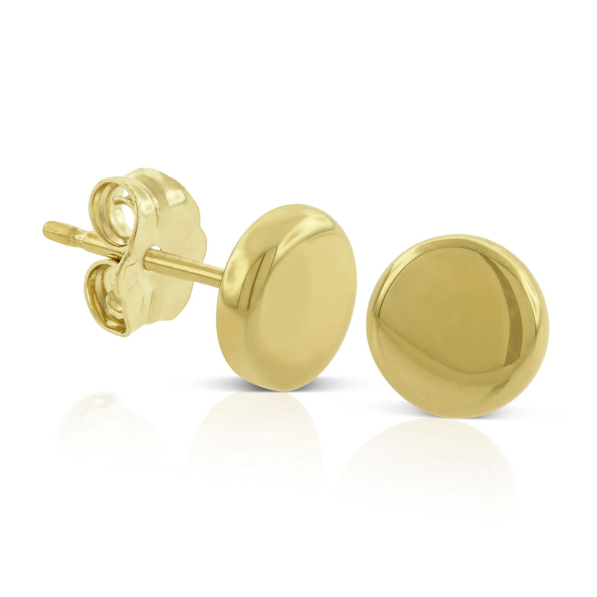 Flat Round Stud Earrings, 14K Yellow Gold