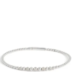 Flexy Bead Bangle with Diamond Cluster Stations, 14K White Gold