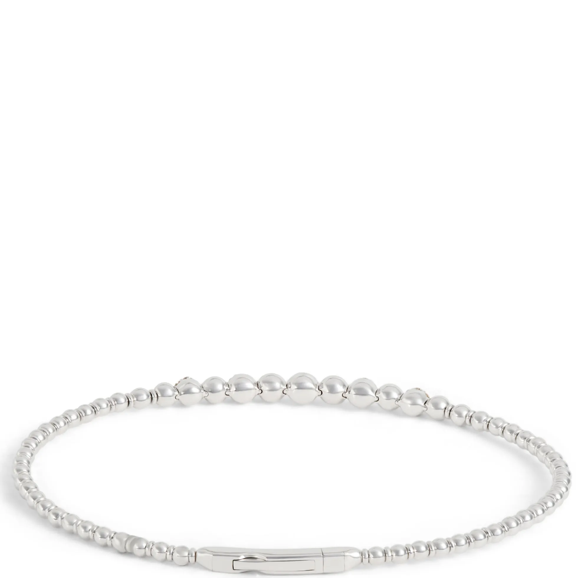 Flexy Bead Bangle with Diamond Cluster Stations, 14K White Gold