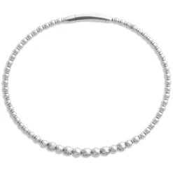 Flexy Bead Bangle with Diamond Cluster Stations, 14K White Gold