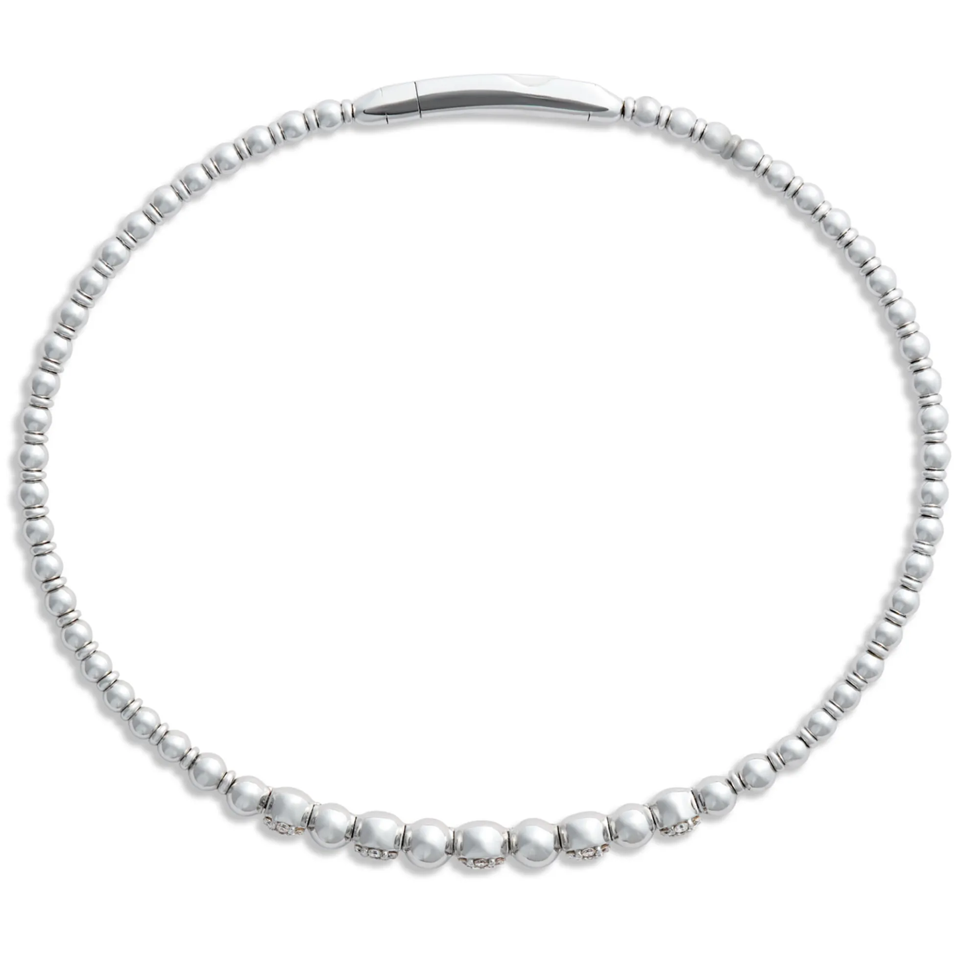 Flexy Bead Bangle with Diamond Cluster Stations, 14K White Gold
