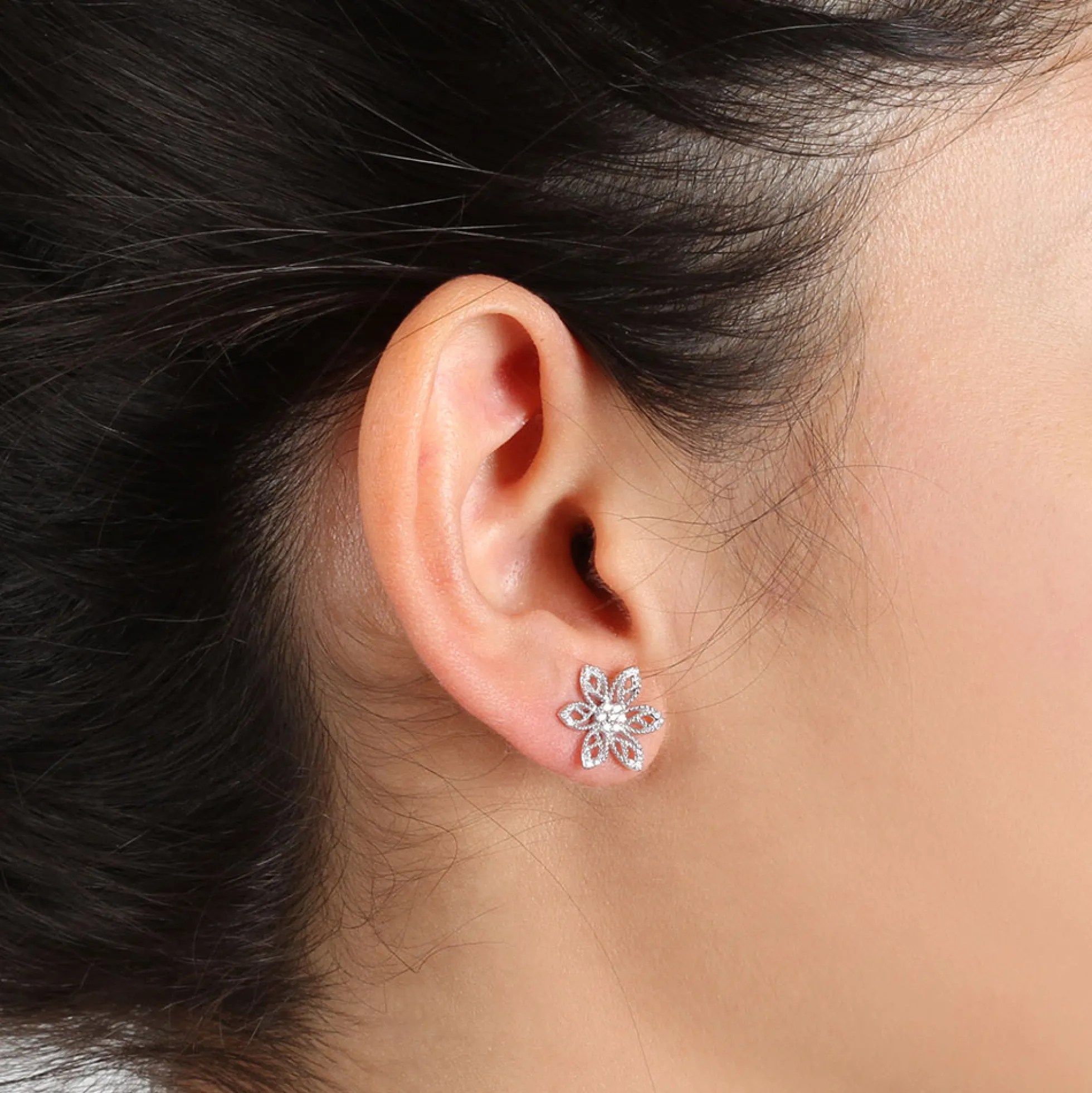 Floral Diamond Earrings 14K