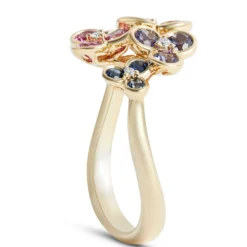 Floral Rainbow Sapphire Ring, 14k Yellow Gold