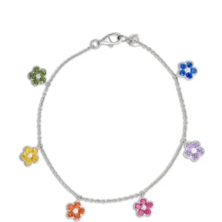 Floral Sapphire Charm Bracelet, 14K White Gold