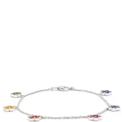Floral Sapphire Charm Bracelet, 14K White Gold