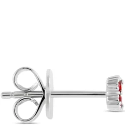 Floral Shape Ruby and Diamond Single Stud, 14K White Gold