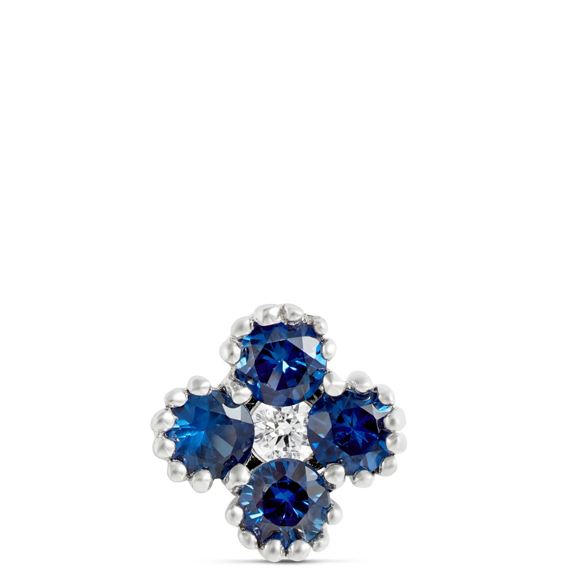 Floral Shape Sapphire and Diamond Single Stud, 14K White Gold