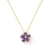 Flower Shaped Amethyst and Diamond Pendant, 14K Yellow Gold