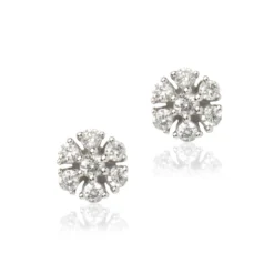 Flower Shaped Cluster Diamond Studs, ⅕ Total Carat Weight, 14K White Gold
