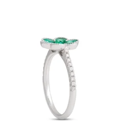 Flower Shaped Emerald Ring, 14K White Gold