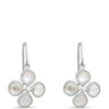 Flower-Shaped Rainbow Moonstone Earrings, Sterling Silver