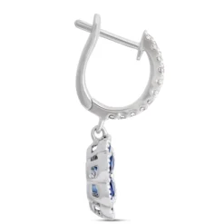 Flower Shaped Sapphire Earrings, 14K White Gold