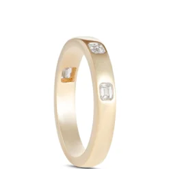 Flush Set Emerald Cut Diamond Ring, 14K Yellow Gold
