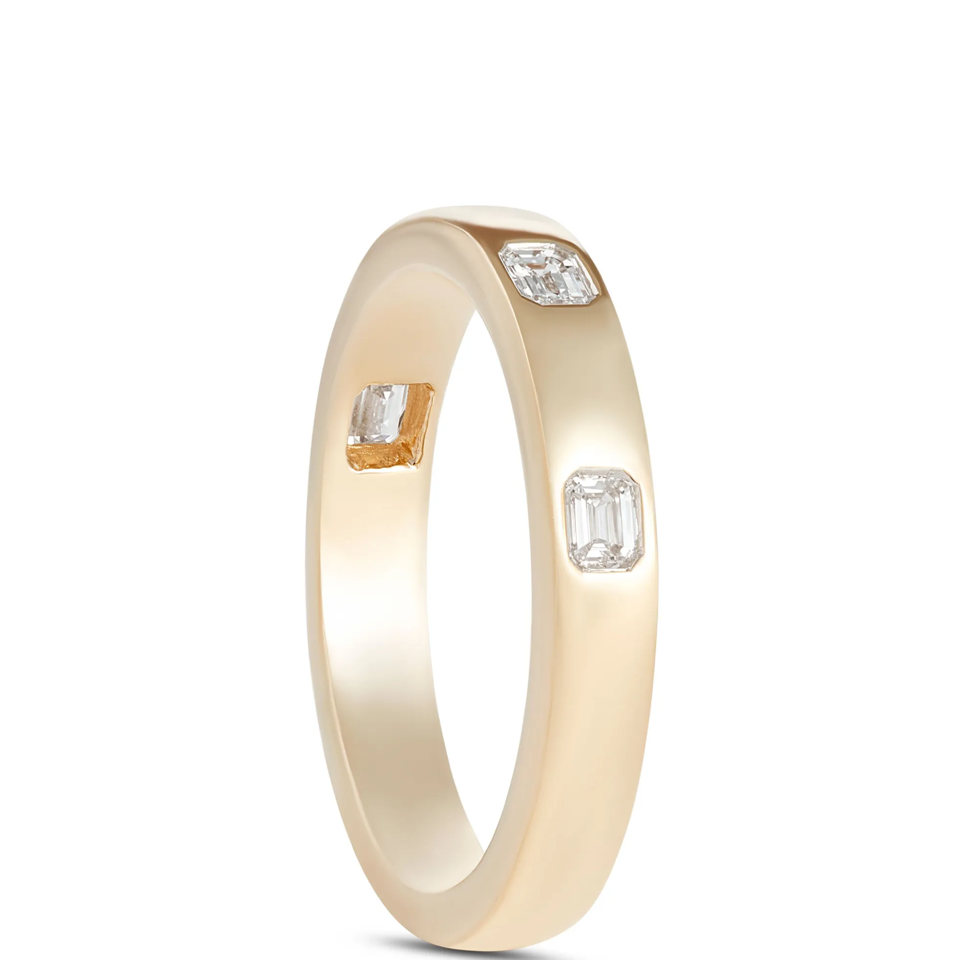 Flush Set Emerald Cut Diamond Ring, 14K Yellow Gold