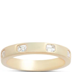 Flush Set Emerald Cut Diamond Ring, 14K Yellow Gold