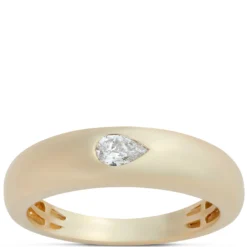 Flush Set Pear Diamond Ring, 14K Yellow Gold