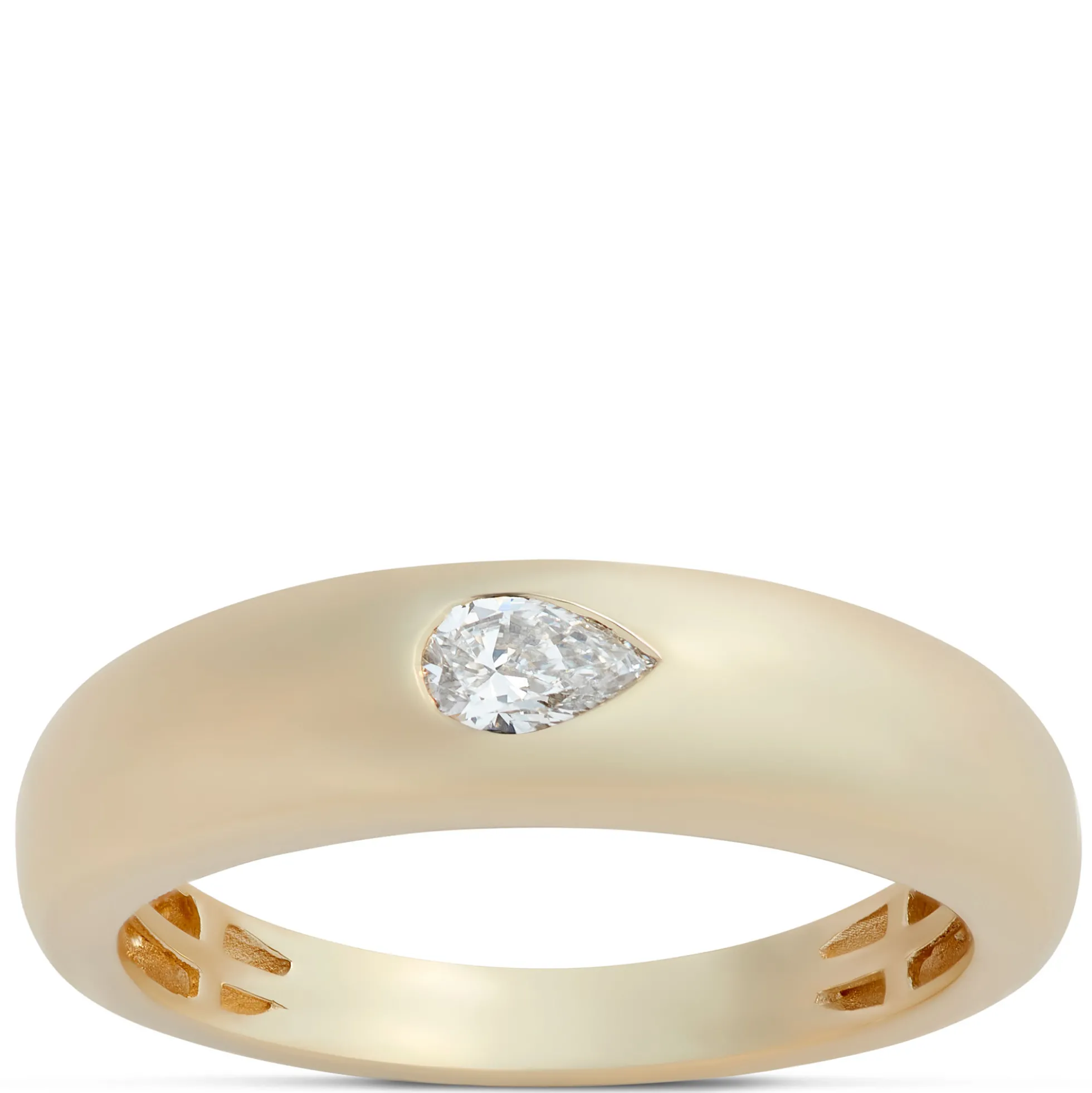 Flush Set Pear Diamond Ring, 14K Yellow Gold
