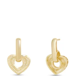 Fluted Heart Earrings with Diamond Cut Edge, 14K Yellow Gold