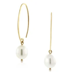 Freshwater Cultured Pearl Drop Oval Wire Earrings 14K