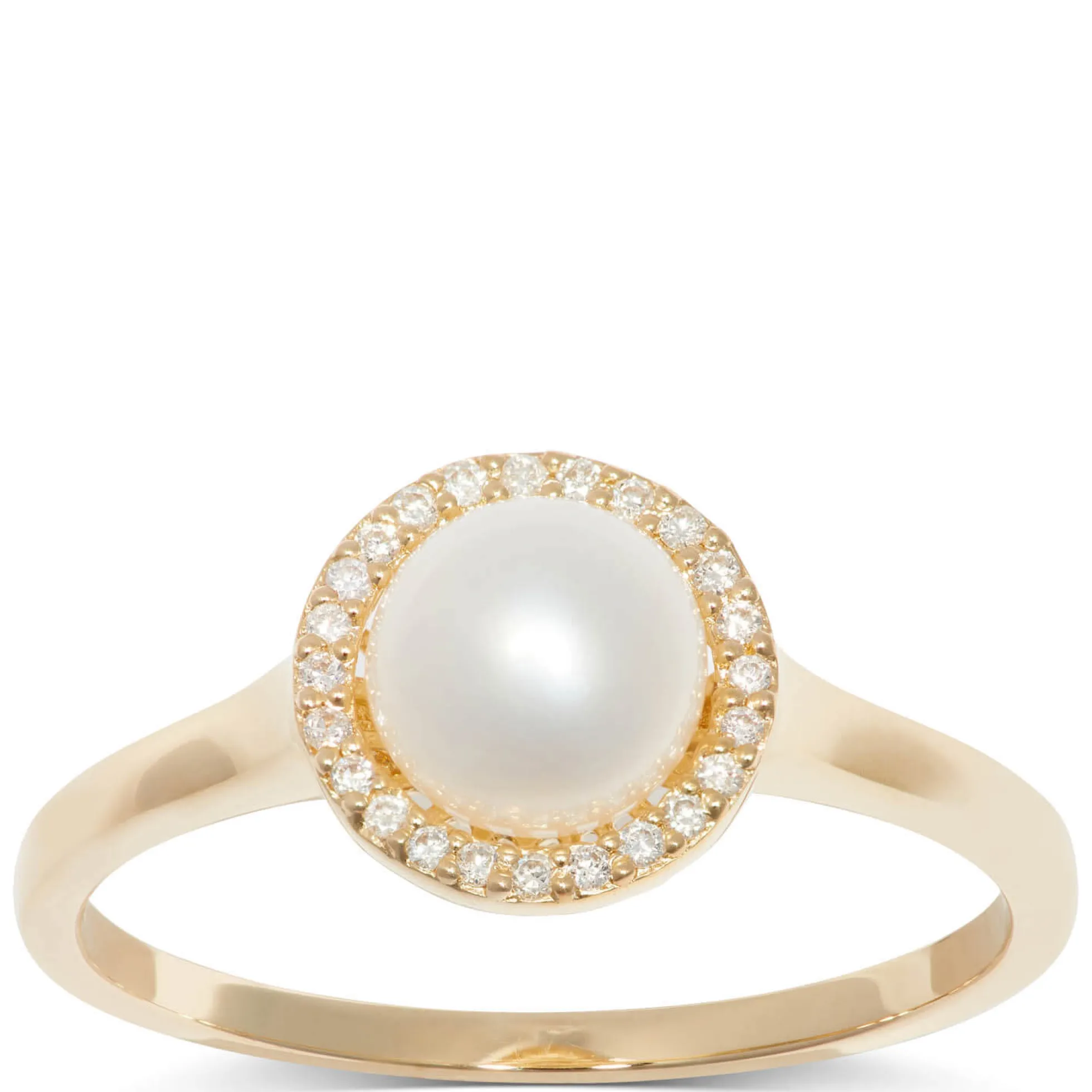 Freshwater Cultured Pearl Ring with Diamon Halo Setting, 14K Yellow Gold
