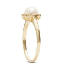 Freshwater Cultured Pearl Ring with Diamon Halo Setting, 14K Yellow Gold