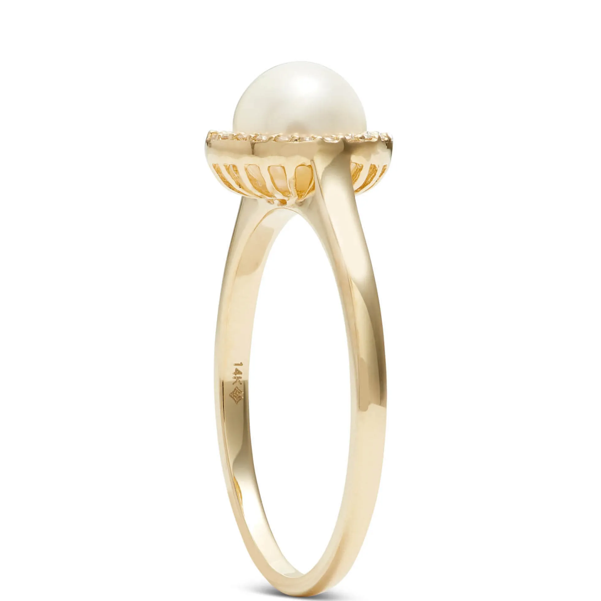 Freshwater Cultured Pearl Ring with Diamon Halo Setting, 14K Yellow Gold