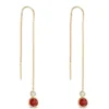 Garnet and White Topaz Threader Earrings, 14K Yellow Gold