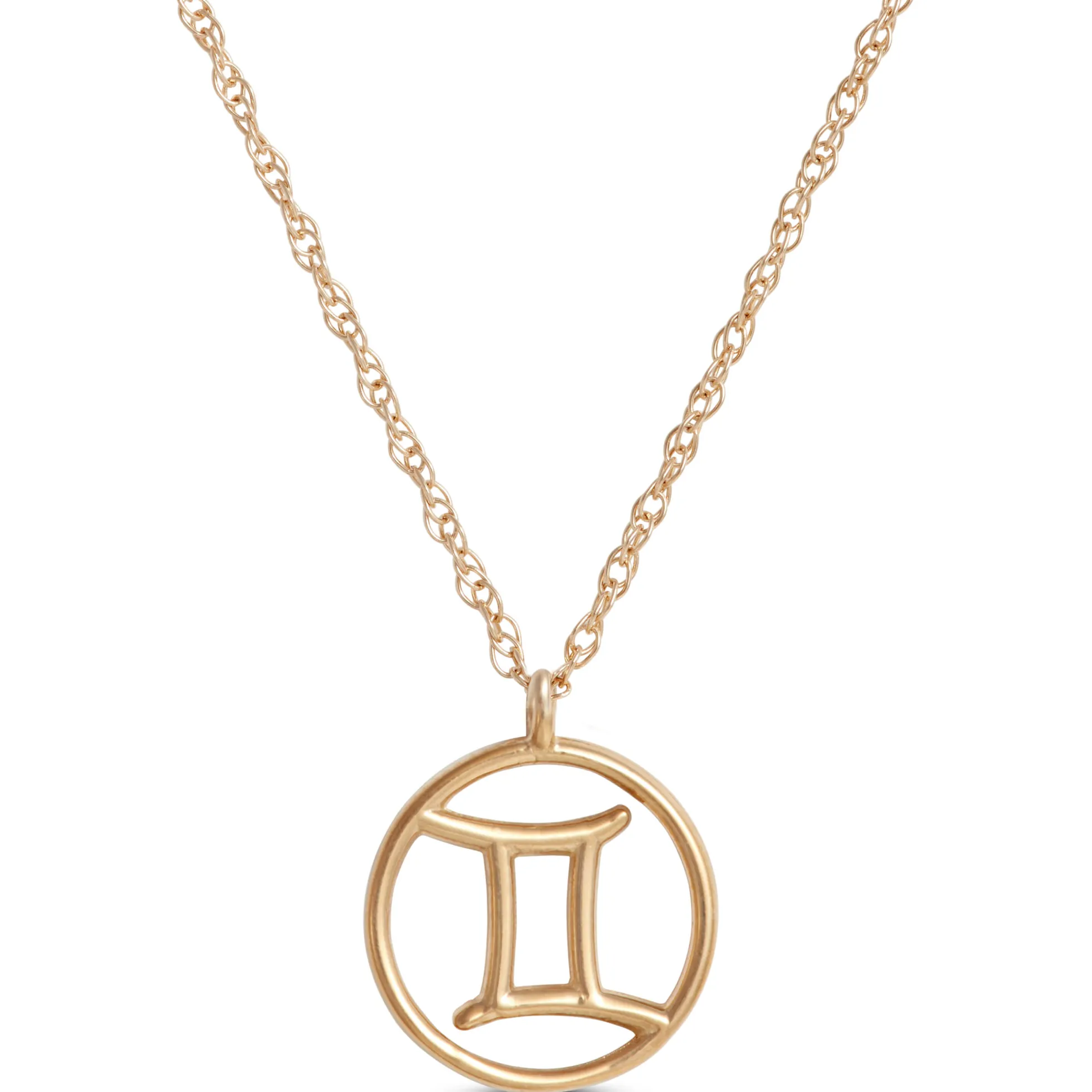 Gemini Zodiac Sign Pendant Necklace, 14K Yellow Gold