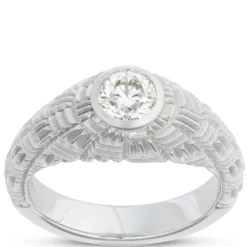 Gents Fluted Shank Diamond Ring, 18K White Gold