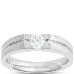 Gents Negative Channel Diamond Ring, 18K White Gold
