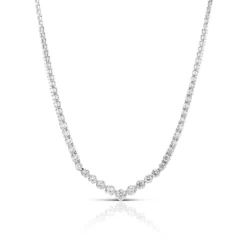 Graduated "V" Riviera Diamond Necklace 14K