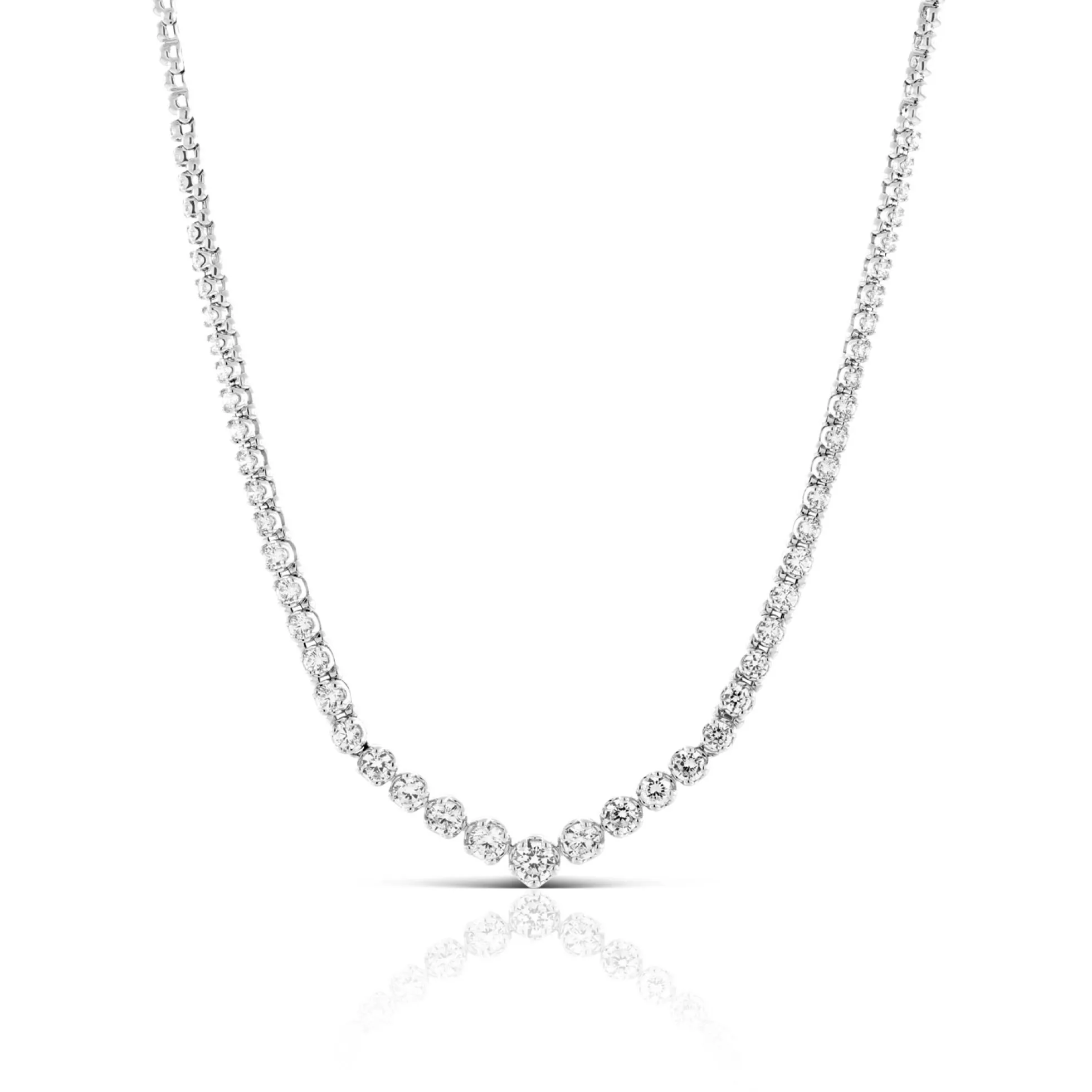 Graduated "V" Riviera Diamond Necklace 14K