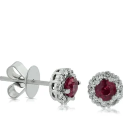 Halo Ruby & Diamond Earrings 14K