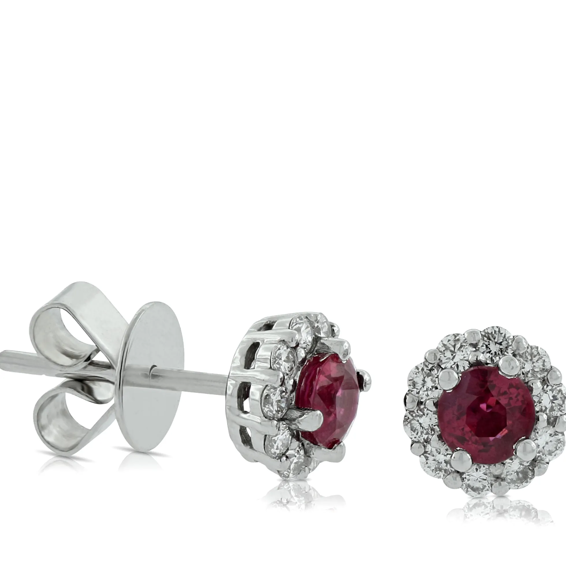 Halo Ruby & Diamond Earrings 14K