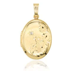Hand Engraved Oval Locket, 14K Yellow Gold