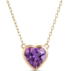 Heart Shaped Amethyst Pendant Necklace, 14K Yellow Gold