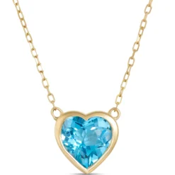 Heart Shaped Blue Topaz Pendant Necklace, 14K Yellow Gold