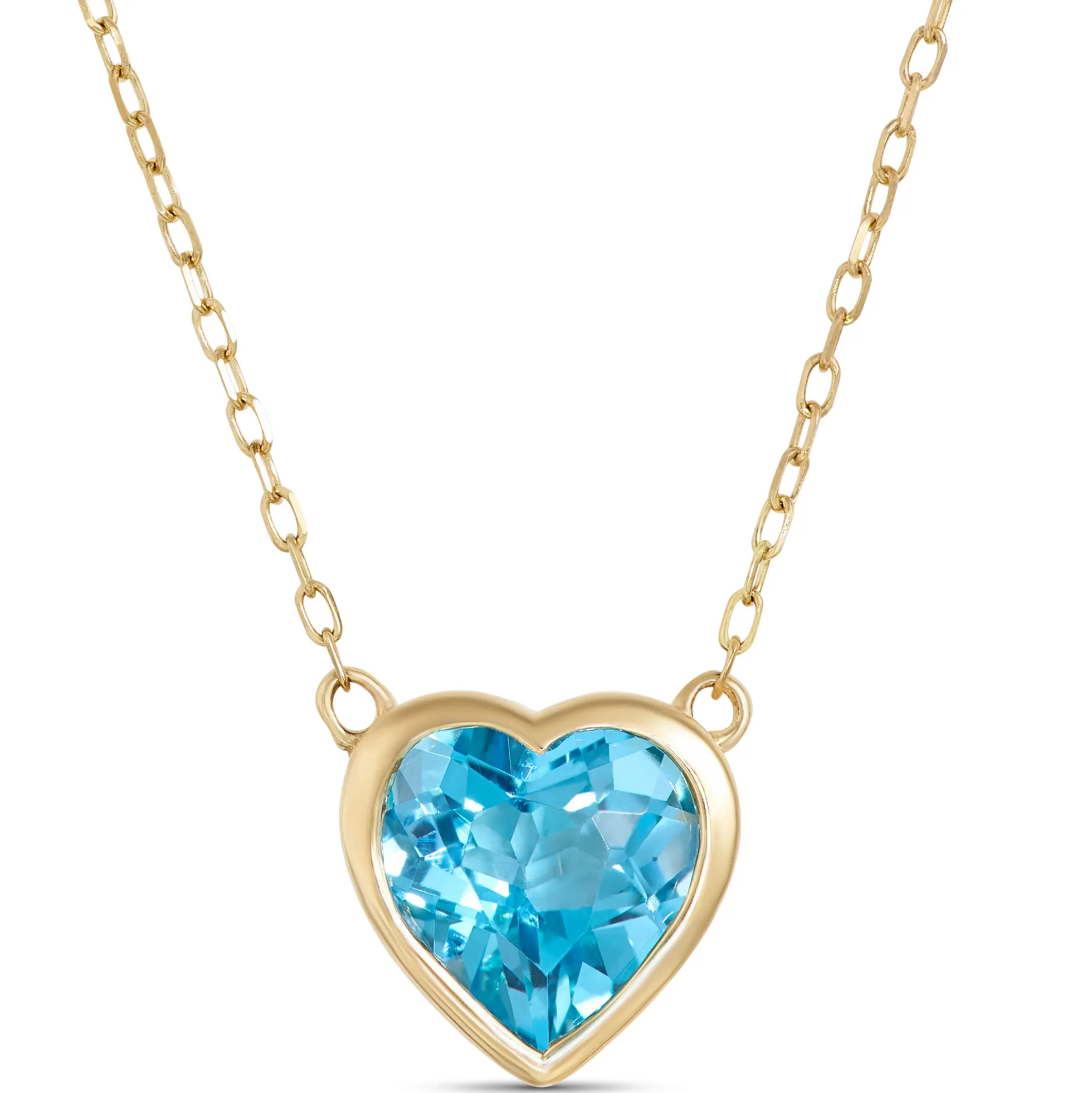 Heart Shaped Blue Topaz Pendant Necklace, 14K Yellow Gold