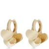 Heart Shaped Dangle Hoop Earrings in 14K Yellow Gold