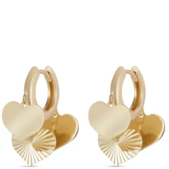Heart Shaped Dangle Hoop Earrings in 14K Yellow Gold