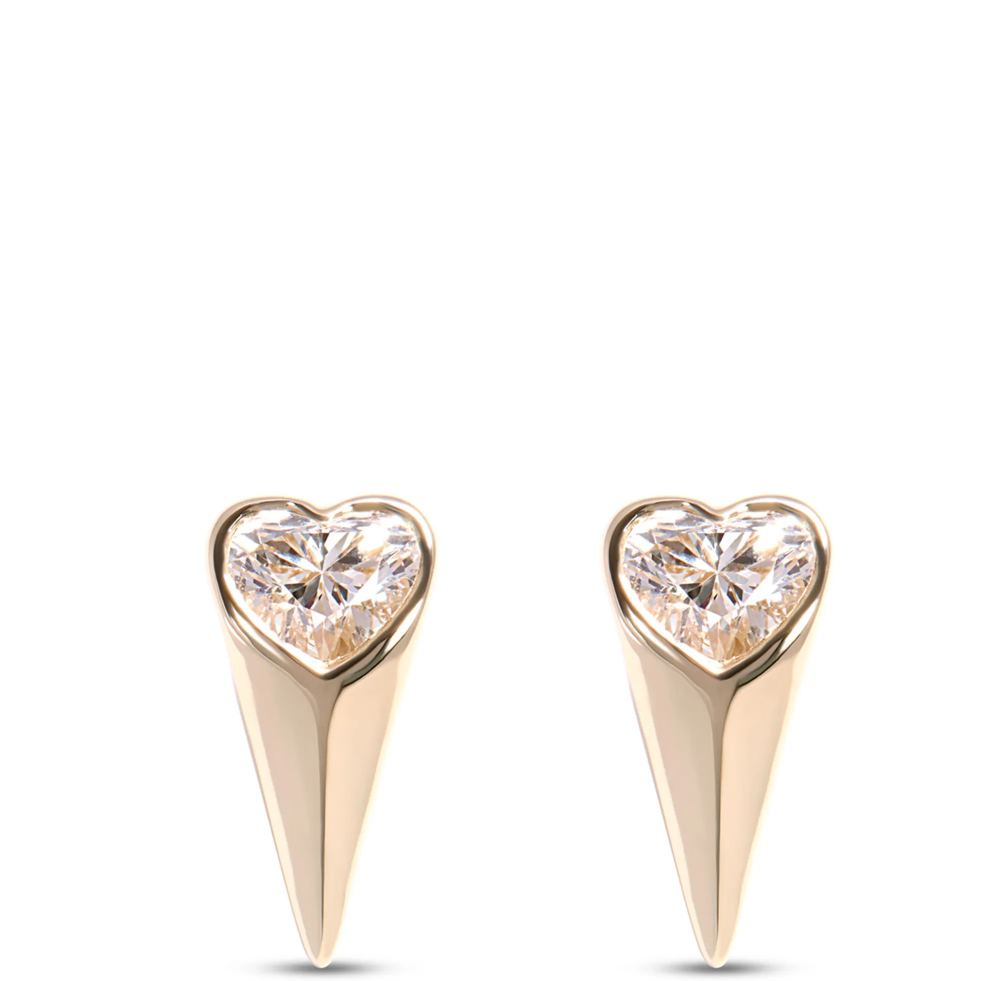 Heart Shaped Diamond Earrings in Tear Drop Setting, ⅓ Total Carat Weight, 14K Yellow Gold