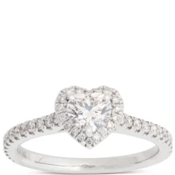 Heart Shaped Diamond Halo Engagement Ring, 14K White Gold