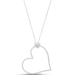 Heart Shaped Diamond Pendant Necklace, ½ Carat Total Weight, 14K White Gold