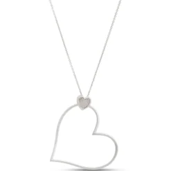 Heart Shaped Diamond Pendant Necklace, ½ Carat Total Weight, 14K White Gold